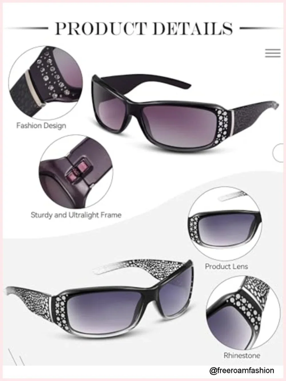 3 Pairs Rhinestone Oversized Wrap Around Sunglasses Retro Crystal Vintage Bling